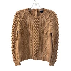 J Crew Sz S‎ Wool Blend Bobble Popcorn Cable Knit Tan Sweater Buttonback